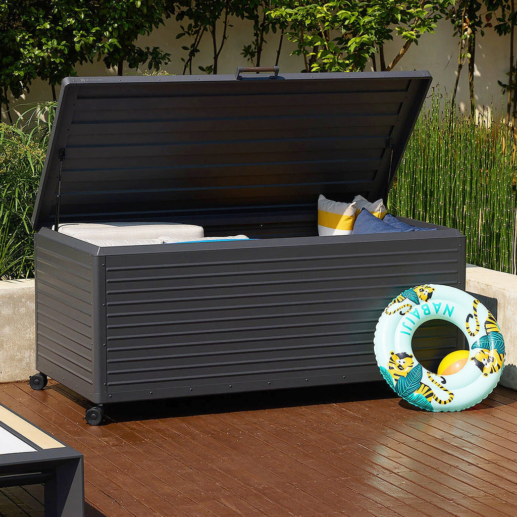 🎁Limited time promotion--Buy One Get One Free🎁Extra-Large 281-Gal Metal Deck Box – Lockable Wheels for Patio & Garden Storage