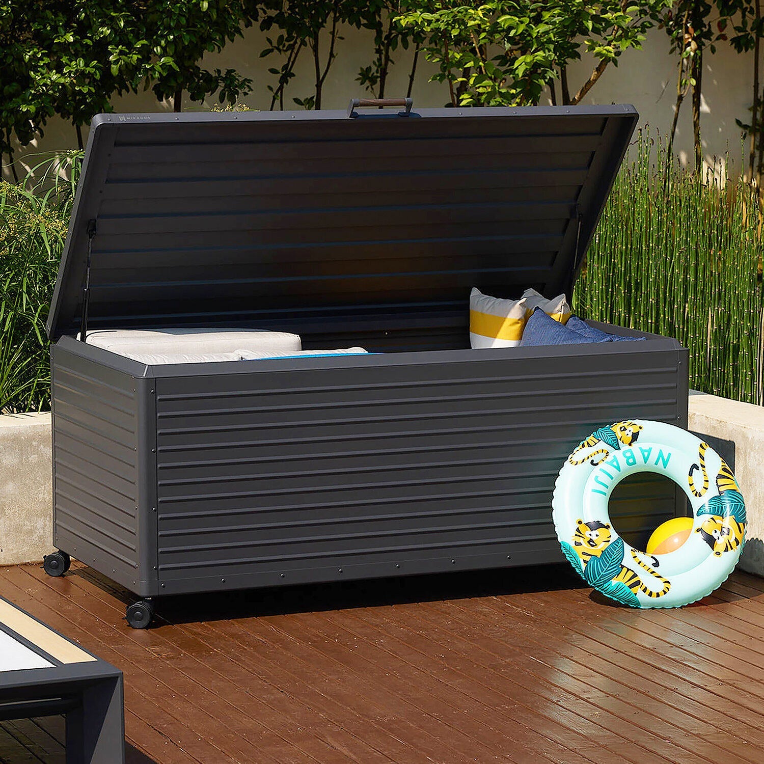 🎁Limited time promotion--Buy One Get One Free🎁Extra-Large 281-Gal Metal Deck Box – Lockable Wheels for Patio & Garden Storage